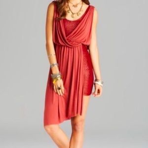 Free People Eleanor Tuscan Red Drapey Knit Metallic Dress